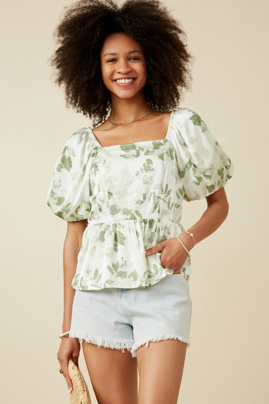 Sage Satin Open Back Bubble Top