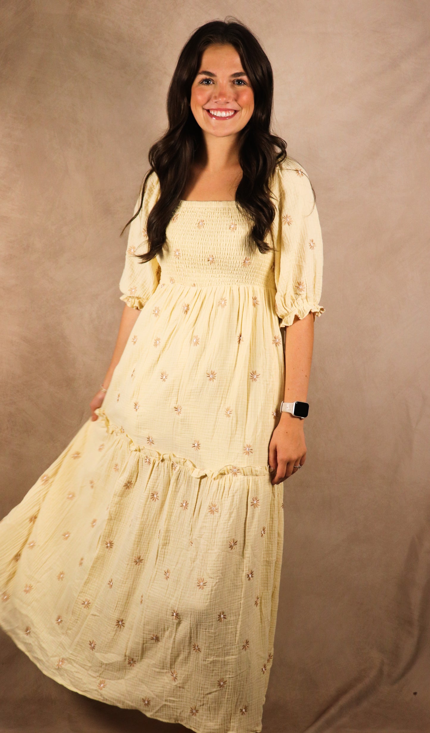 The Bailey| Cream Floral Embroidered Tiered Maxi Dress
