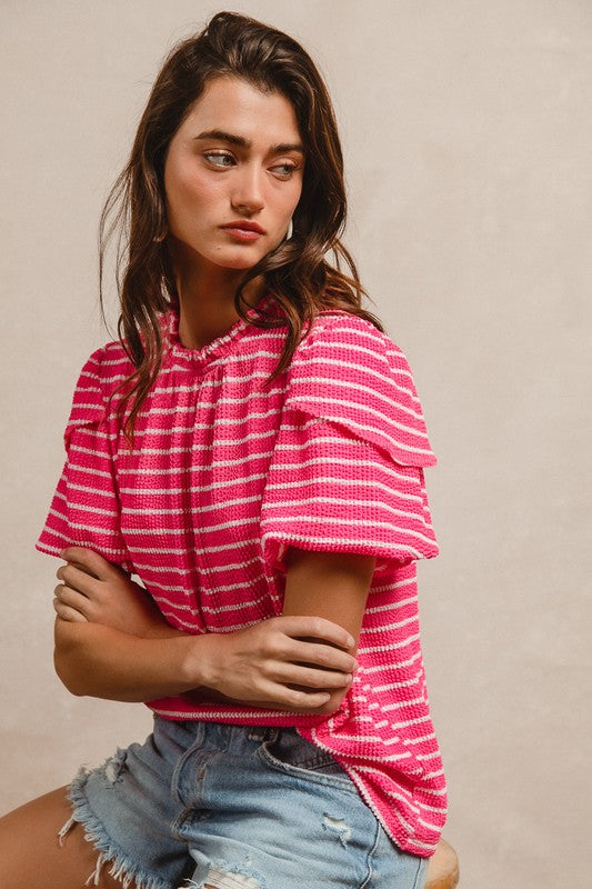Pink Textured Striped Top