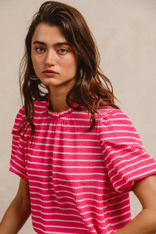 Pink Textured Striped Top
