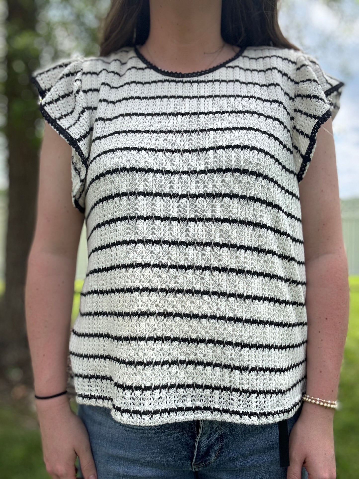 White and Black Striped Knitted Top