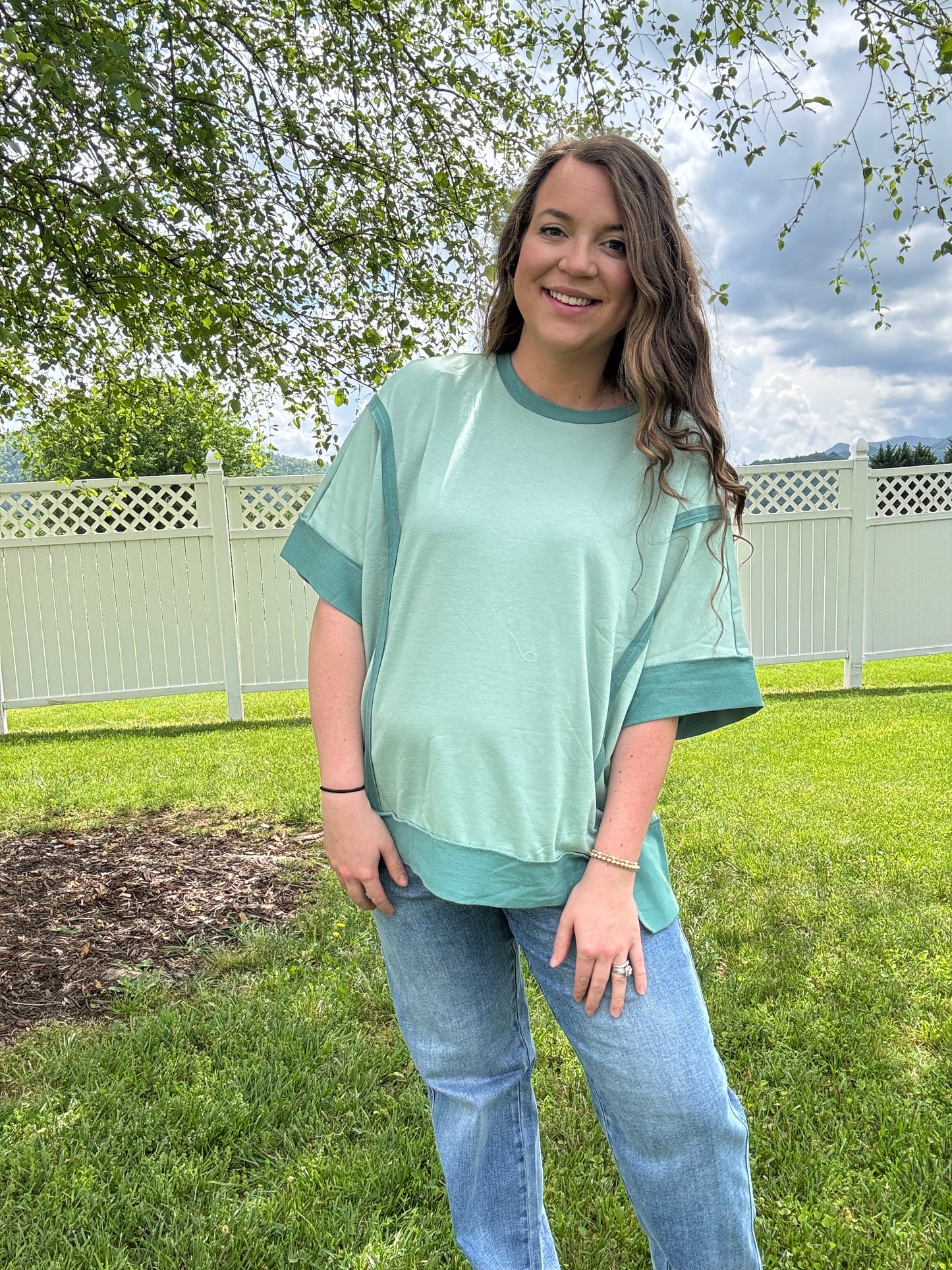 Smoke Green Raw Seam Half Sleeve Shirt