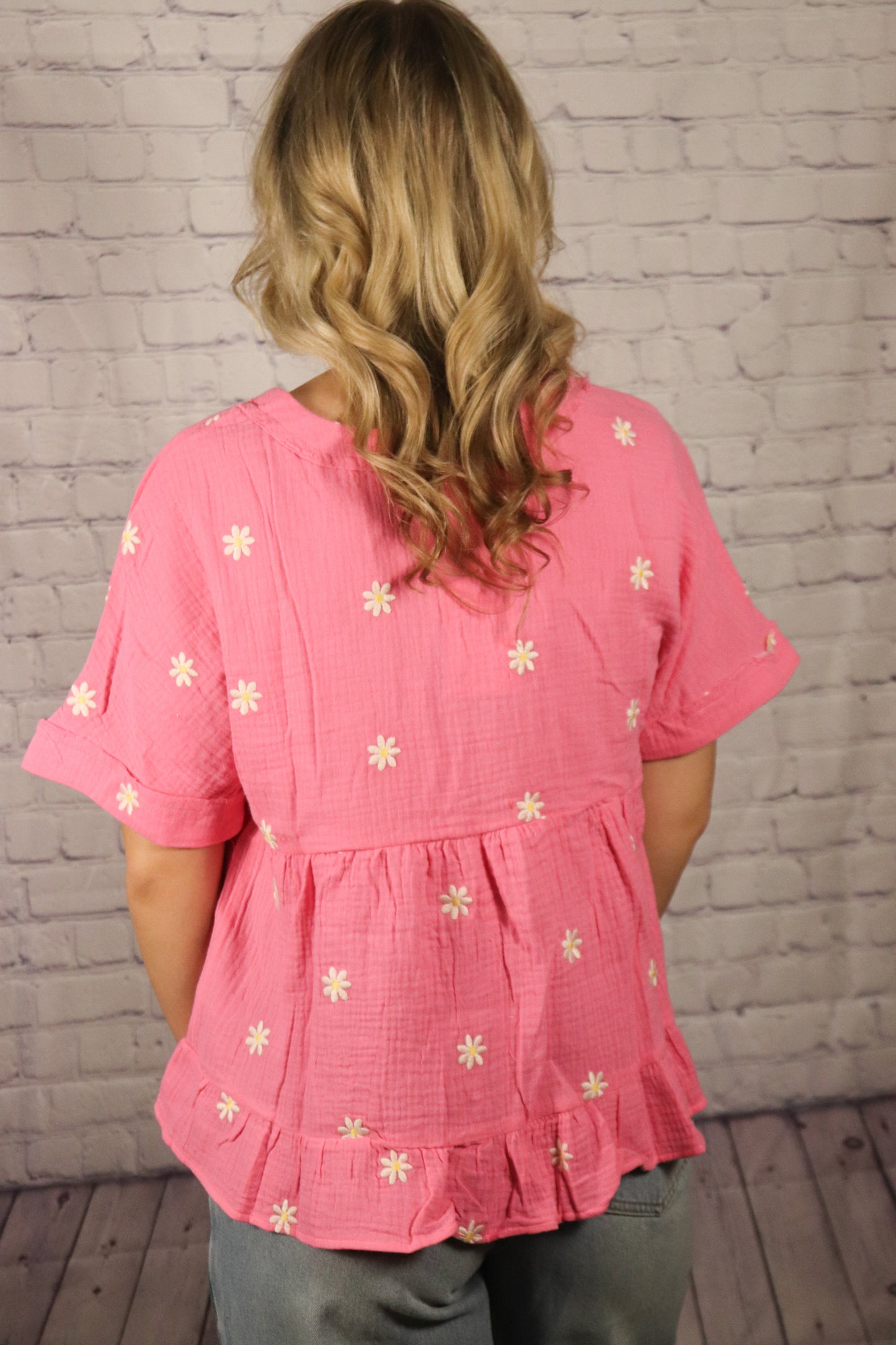 Flower Embroidered Woven Top
