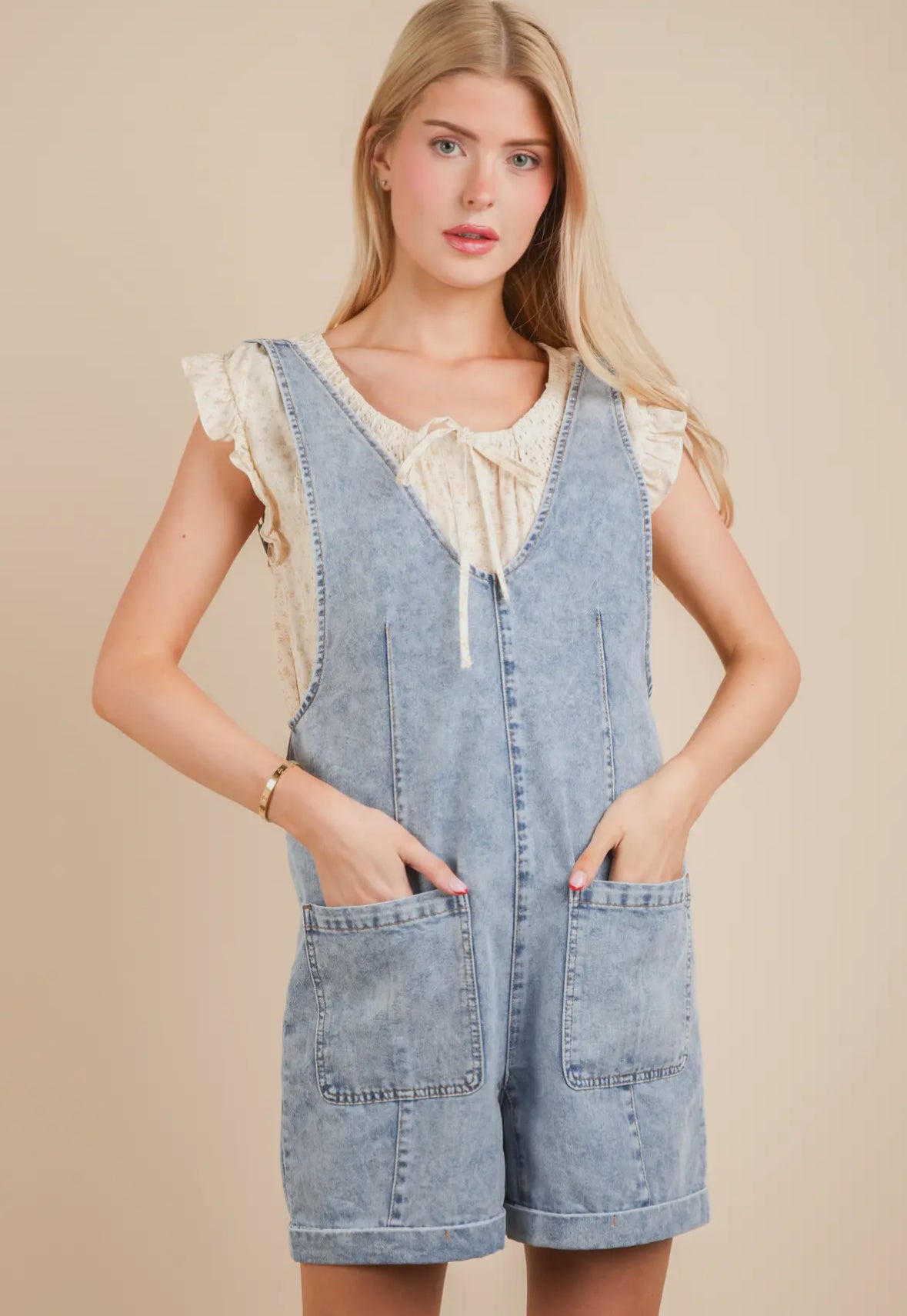 Washed Denim Romper