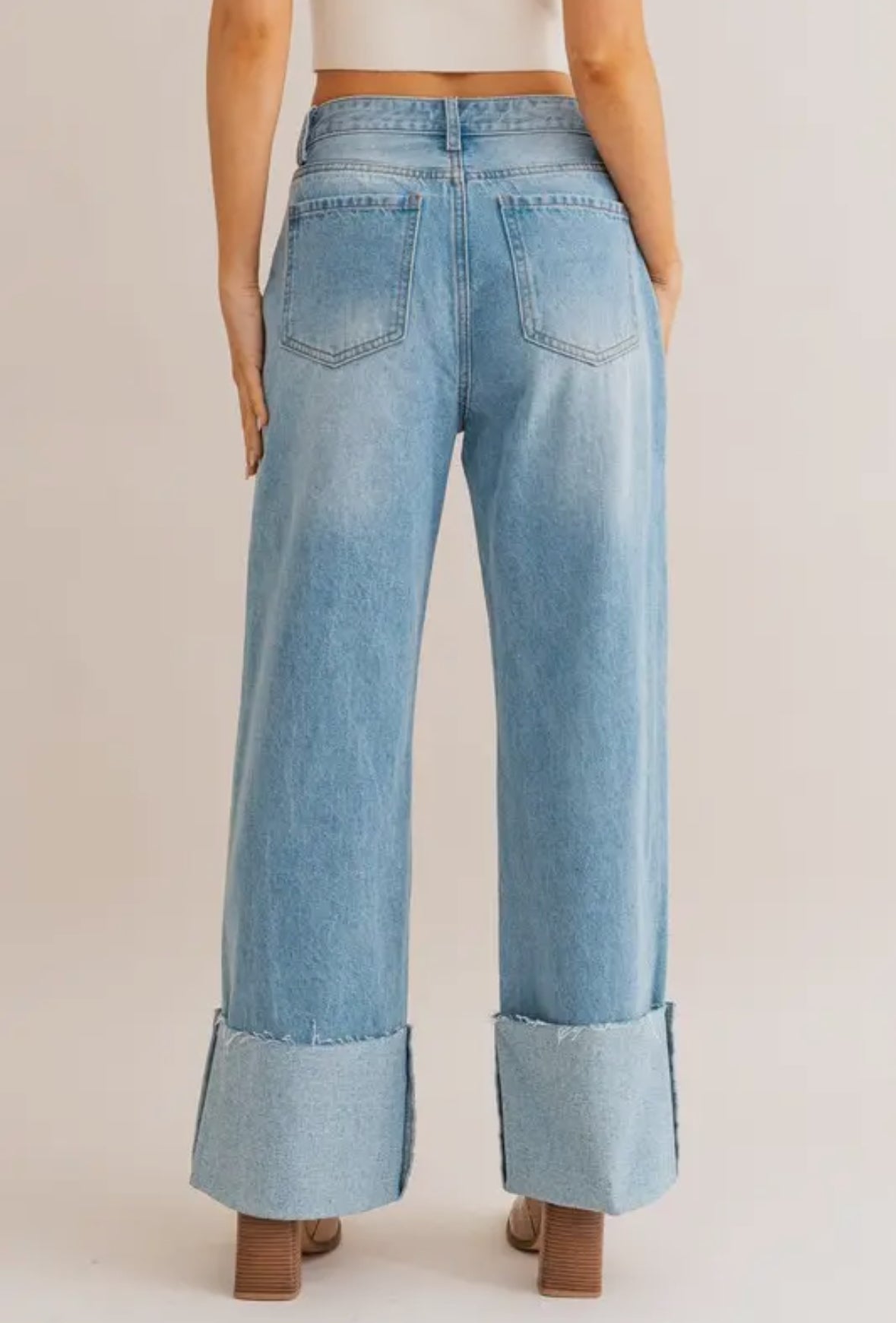 High Waisted Wide Cuffed Jeans