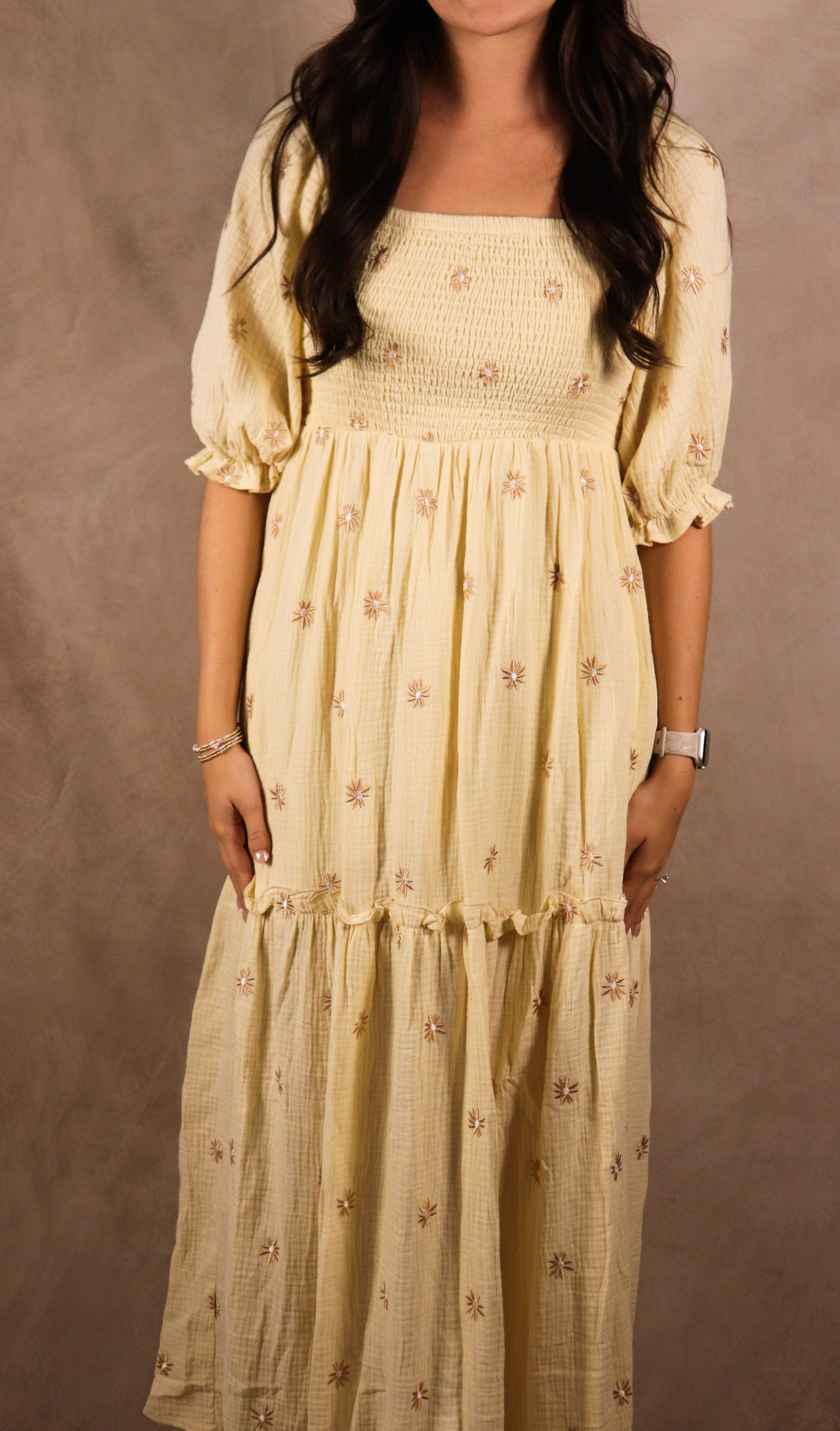 The Bailey| Cream Floral Embroidered Tiered Maxi Dress
