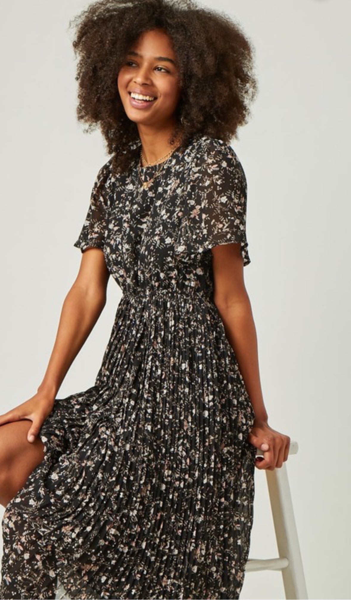 The Laura| Black Floral Midi Dress