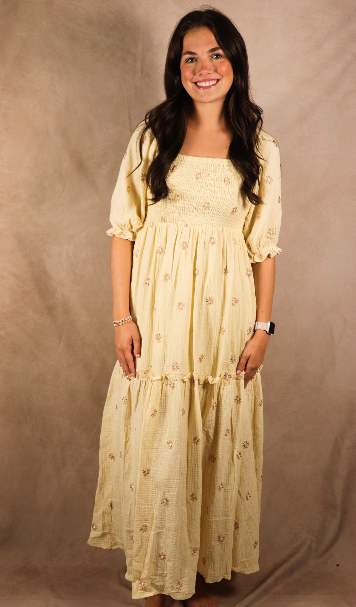 The Bailey| Cream Floral Embroidered Tiered Maxi Dress