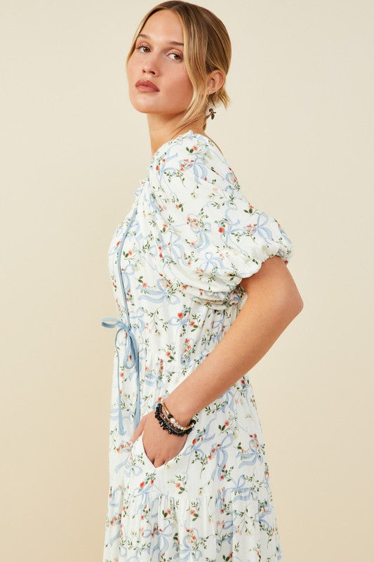 The Delilah| Ribbon Floral Puff Sleeve