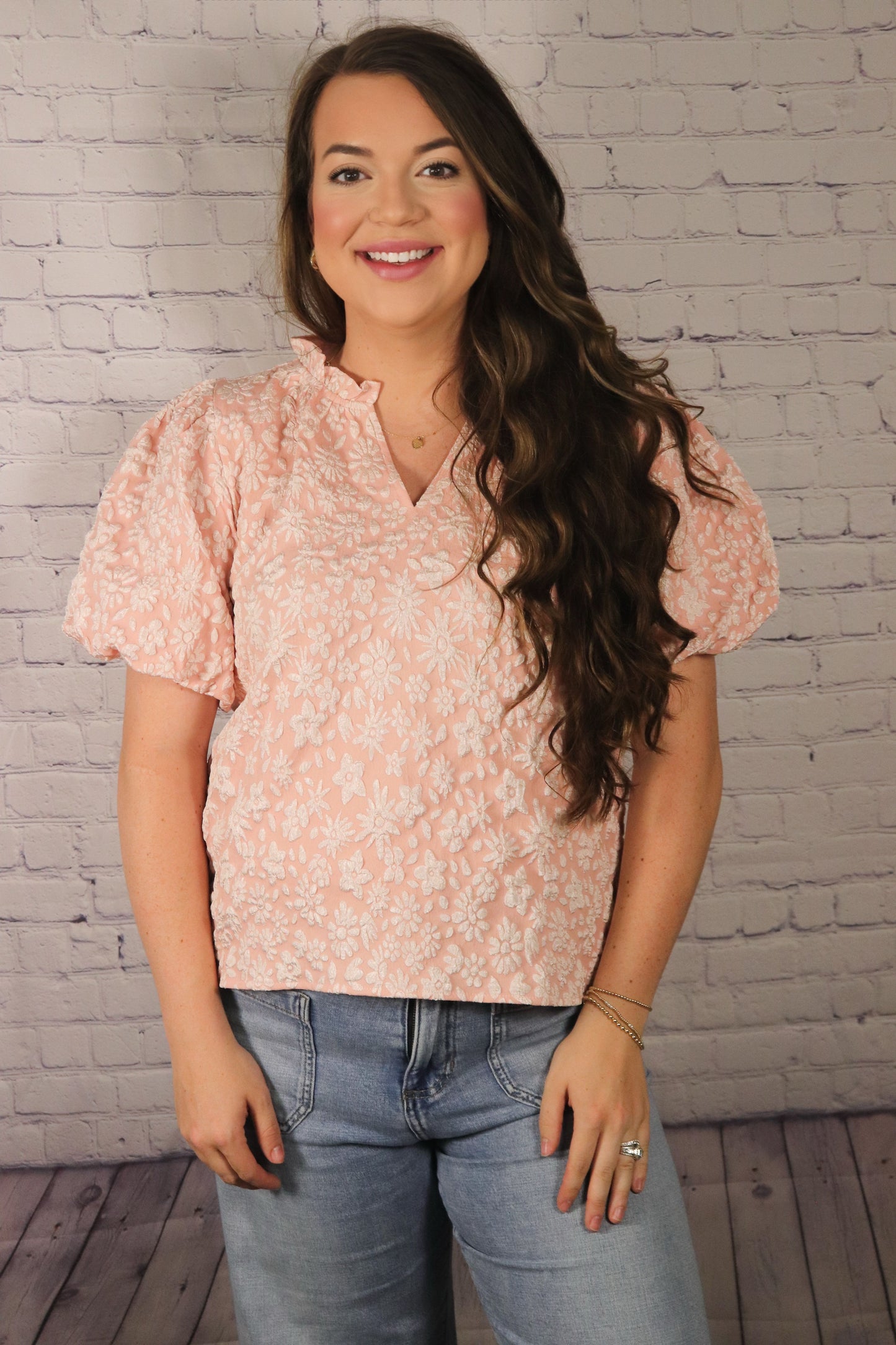 Blush Floral Pattern Textured Top