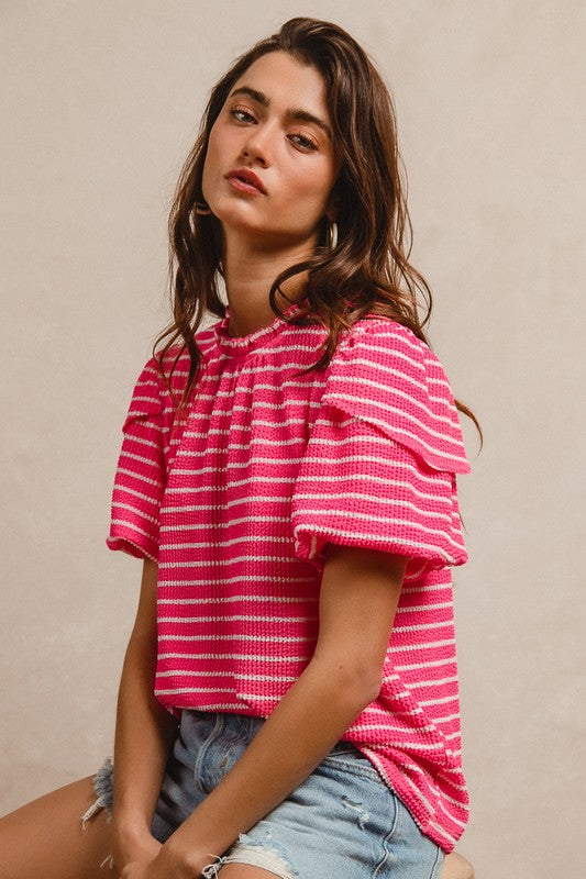 Pink Textured Striped Top