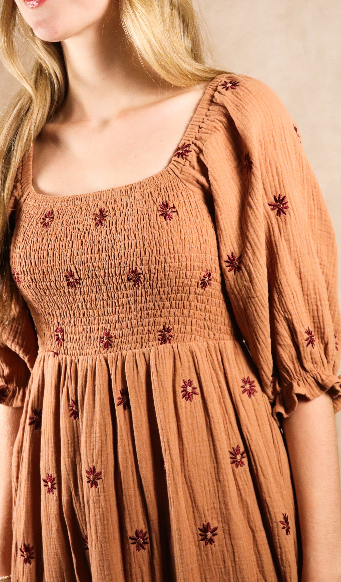 The Sadie| Mocha Floral Embroidered Maxi Dress