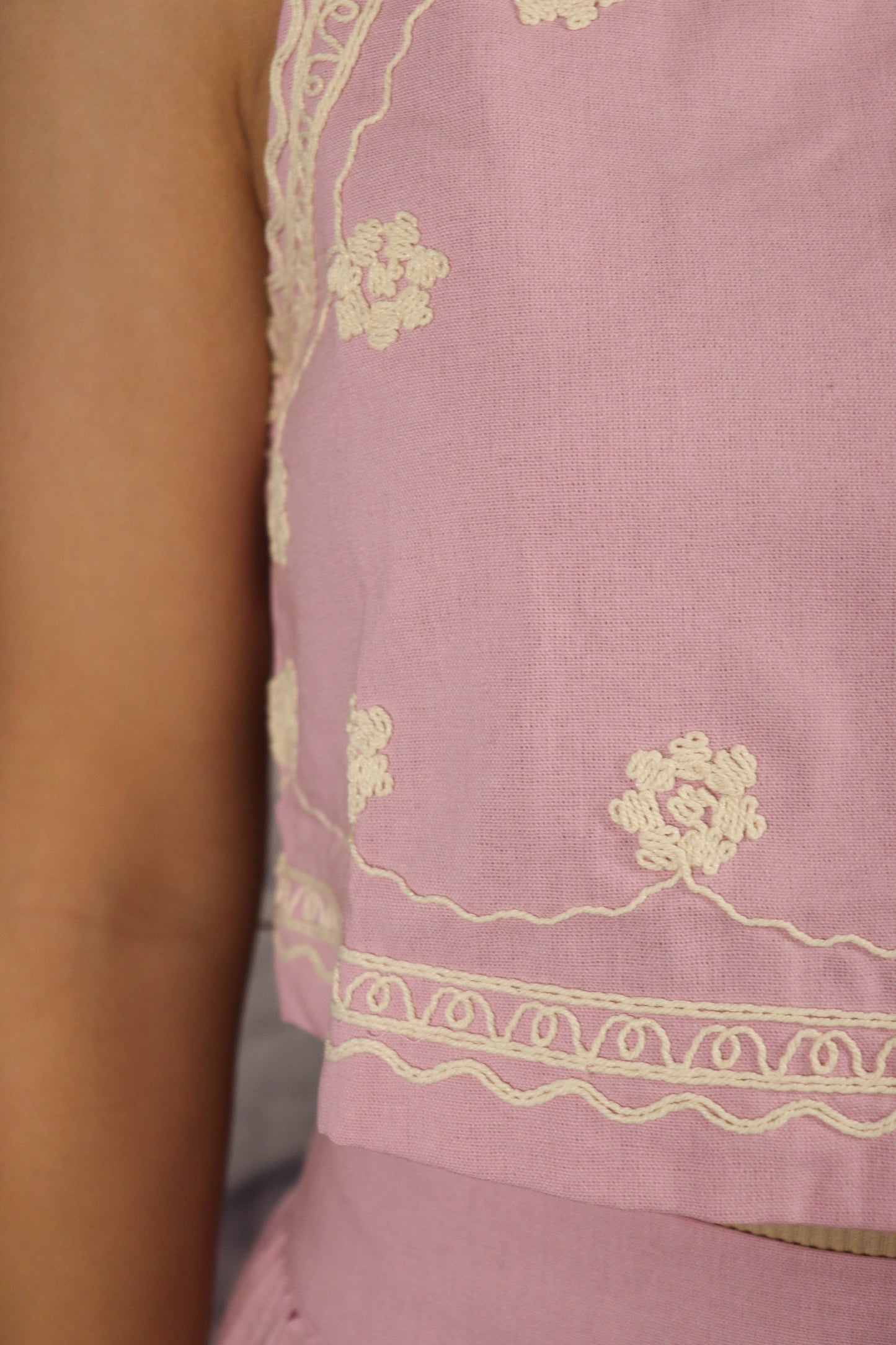 Pink Lavender Embroidered Crop Top and Wrap Skirt Set