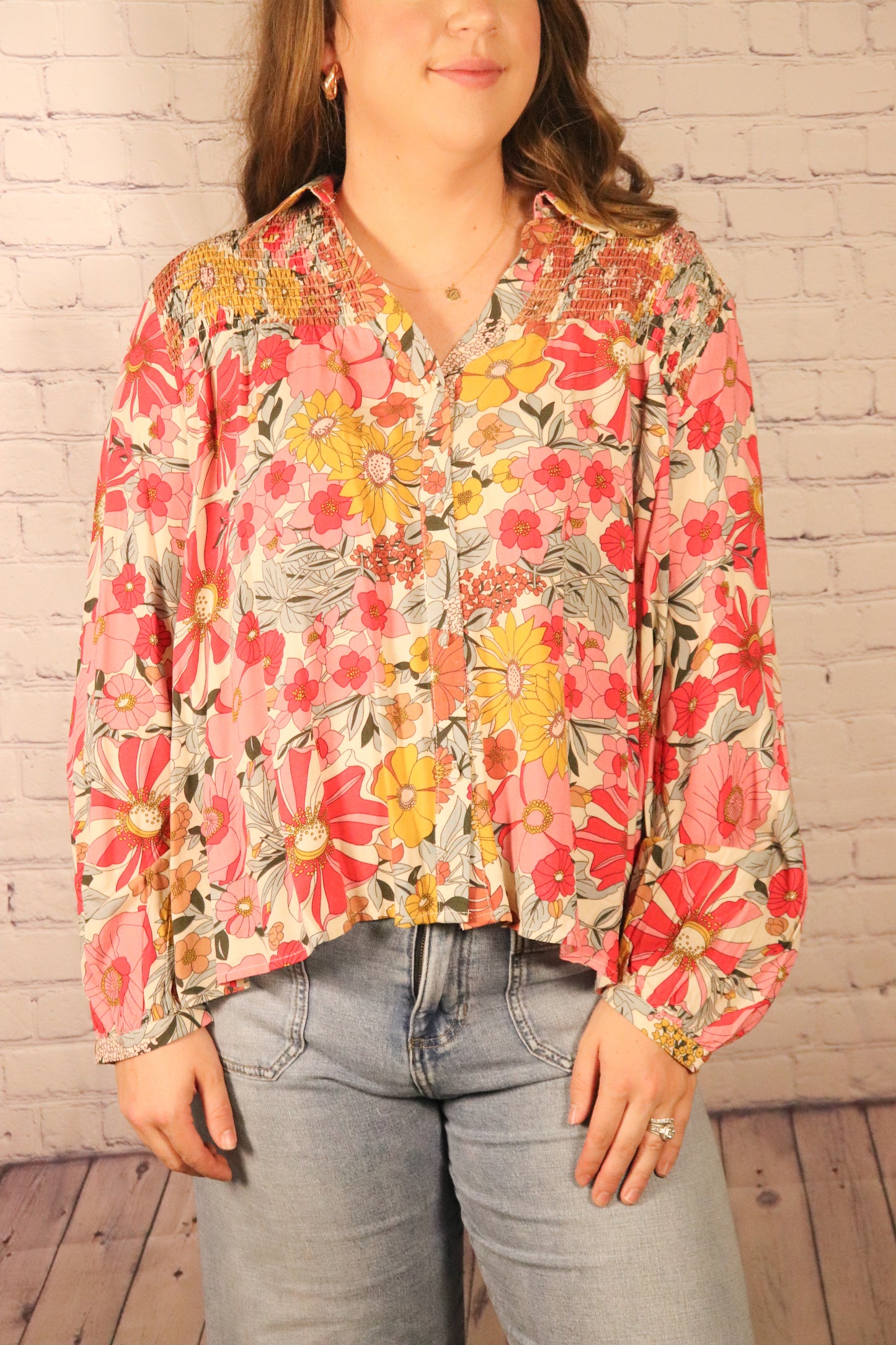 Rose Woven Floral Printed Top