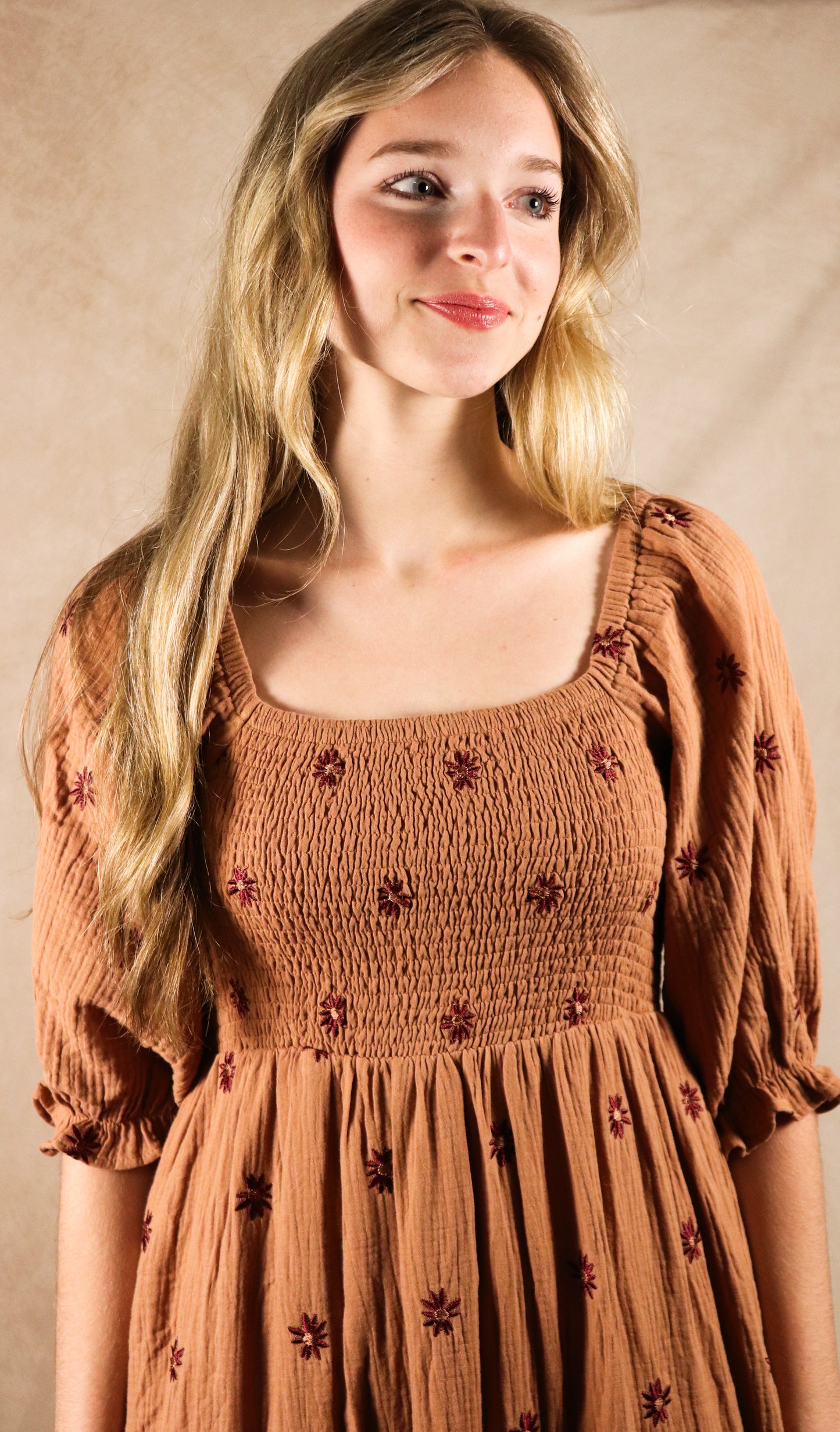 The Sadie| Mocha Floral Embroidered Maxi Dress