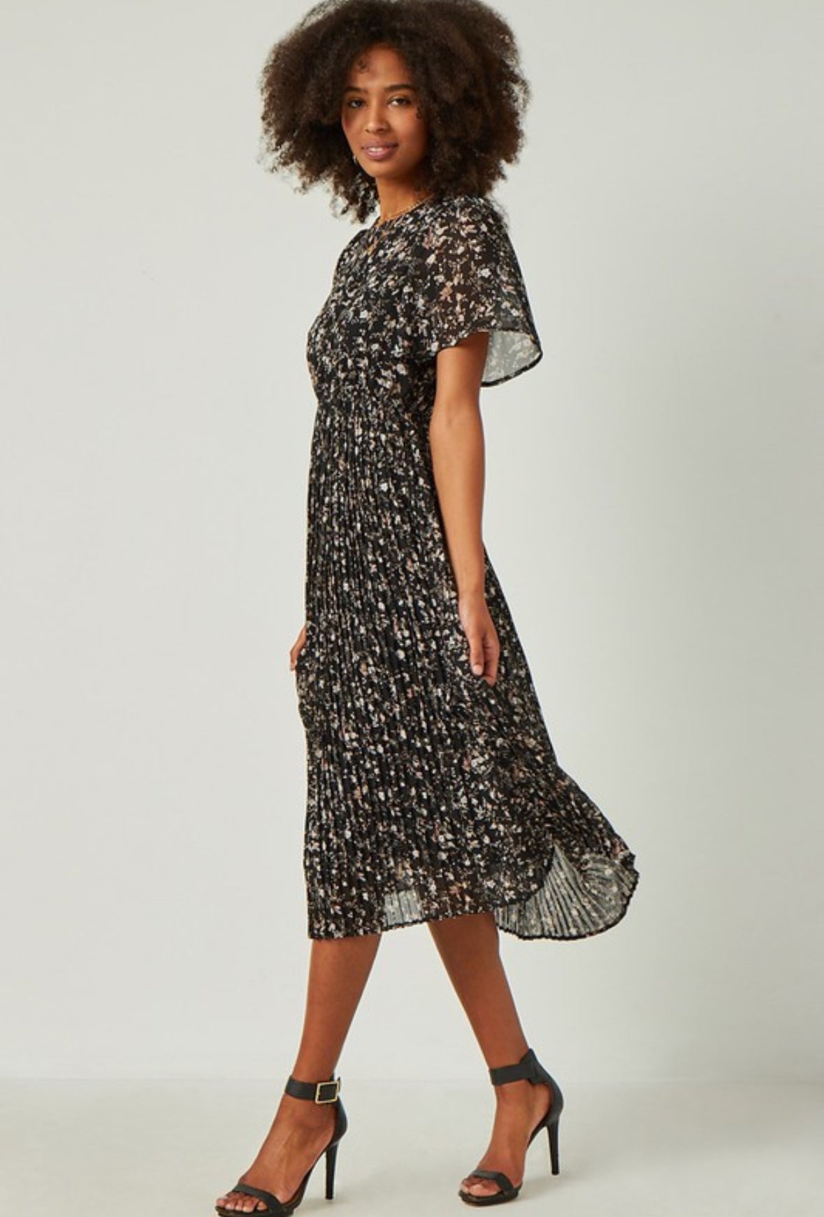 The Laura| Black Floral Midi Dress