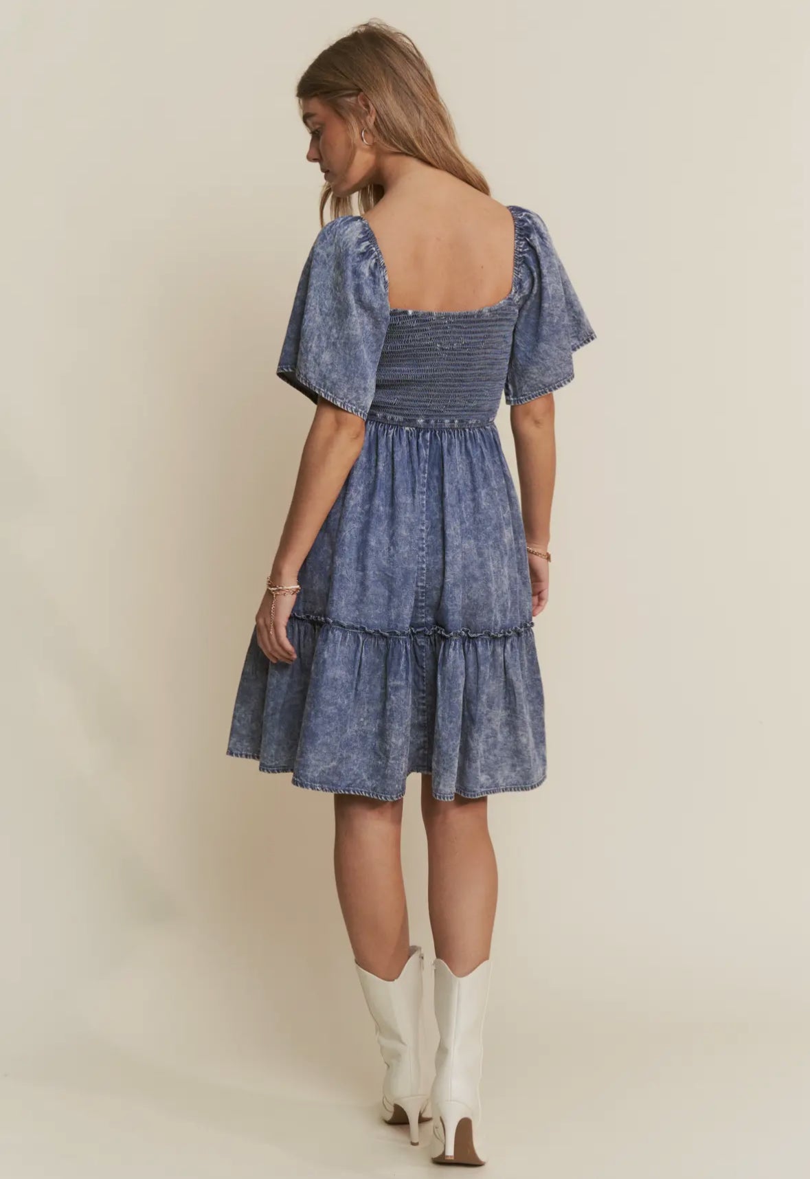 The Anna| Washed Denim Smocked Sundress