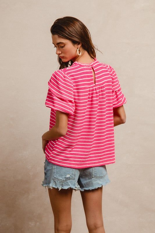 Pink Textured Striped Top