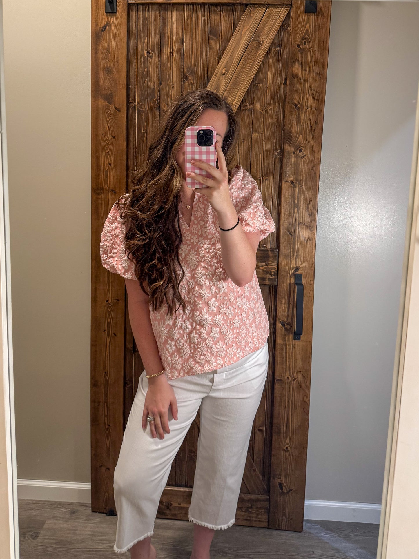 Blush Floral Pattern Textured Top