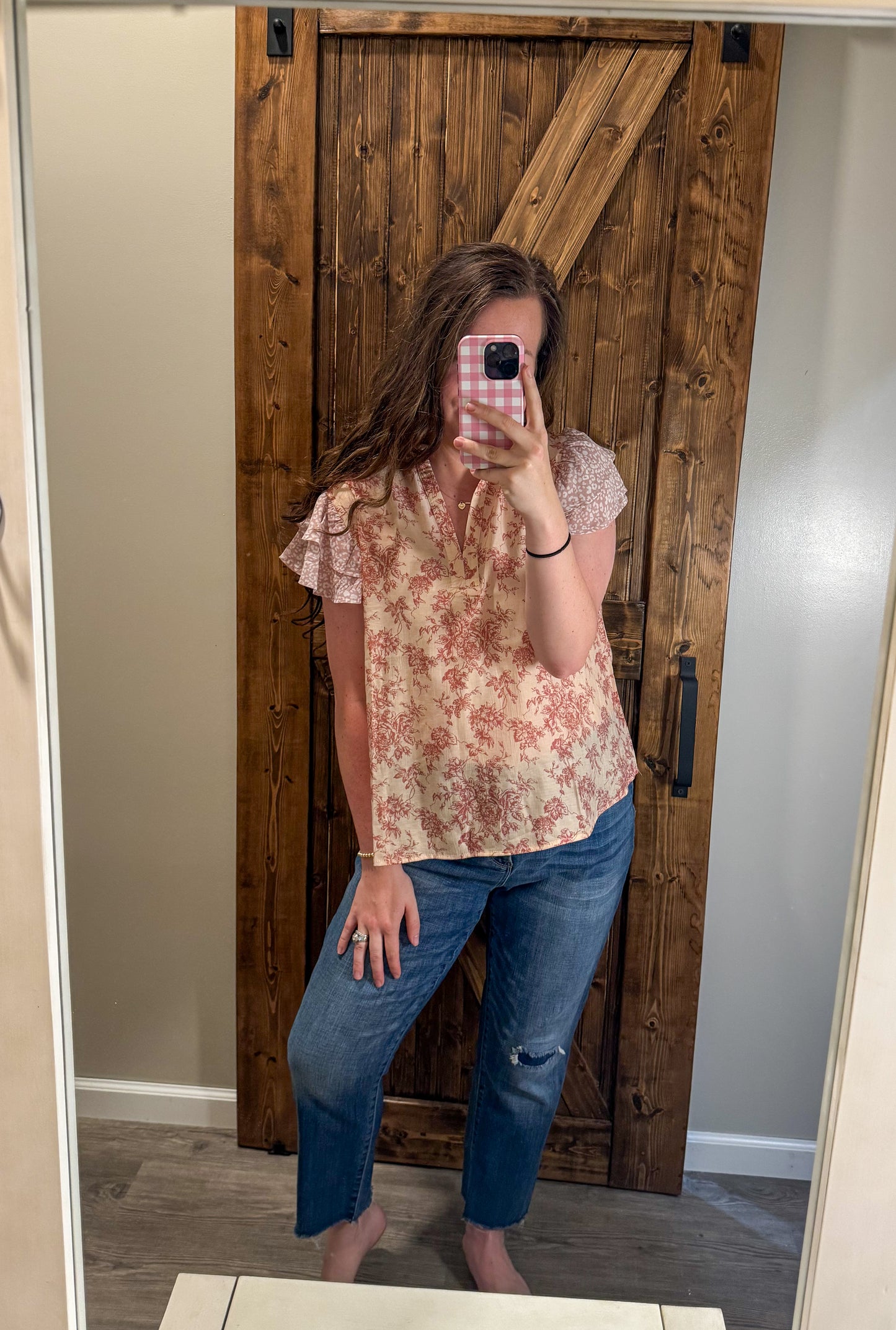 Mauve Floral Print Mix Woven Top