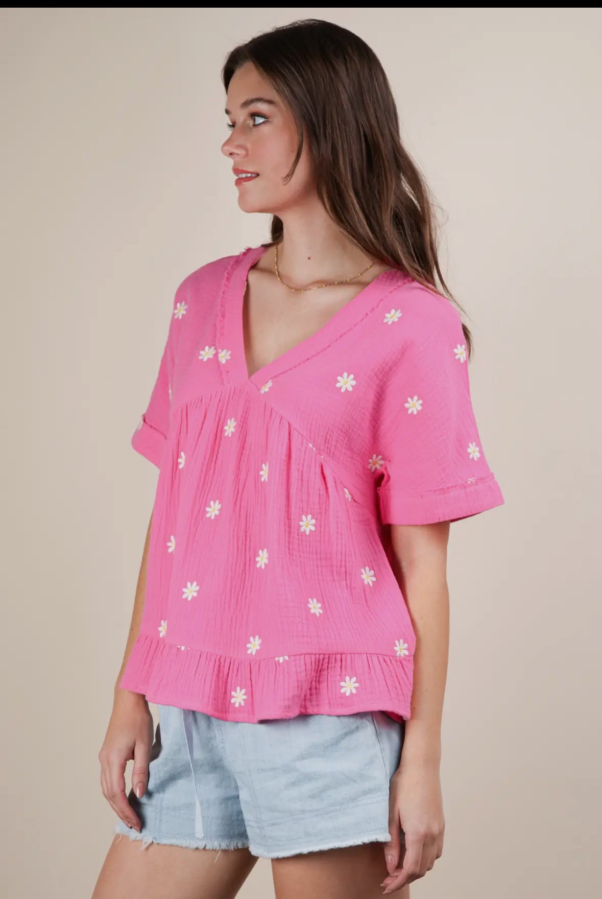 Flower Embroidered Woven Top