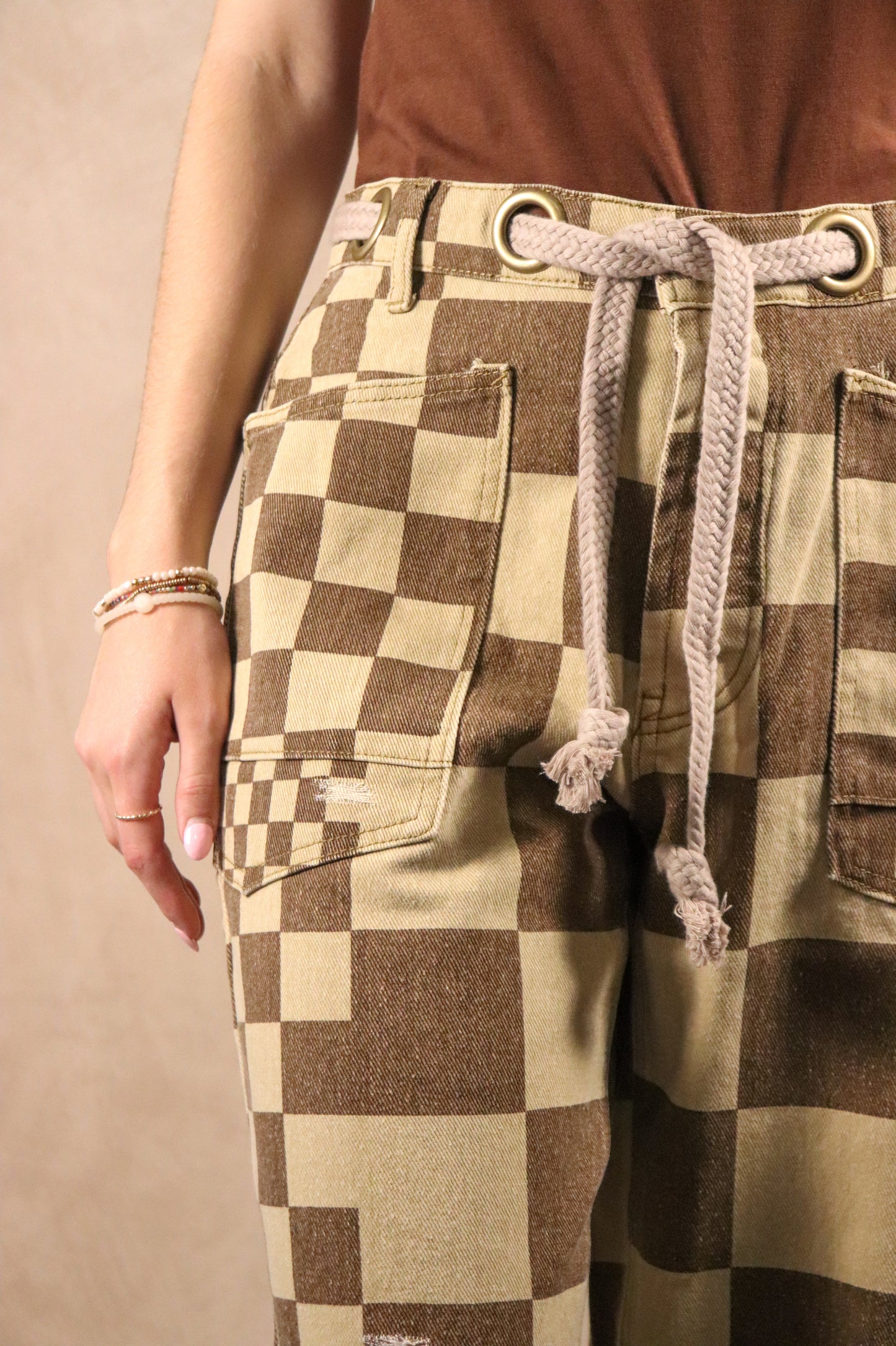 Checkered Board Printed Belt Bottoms