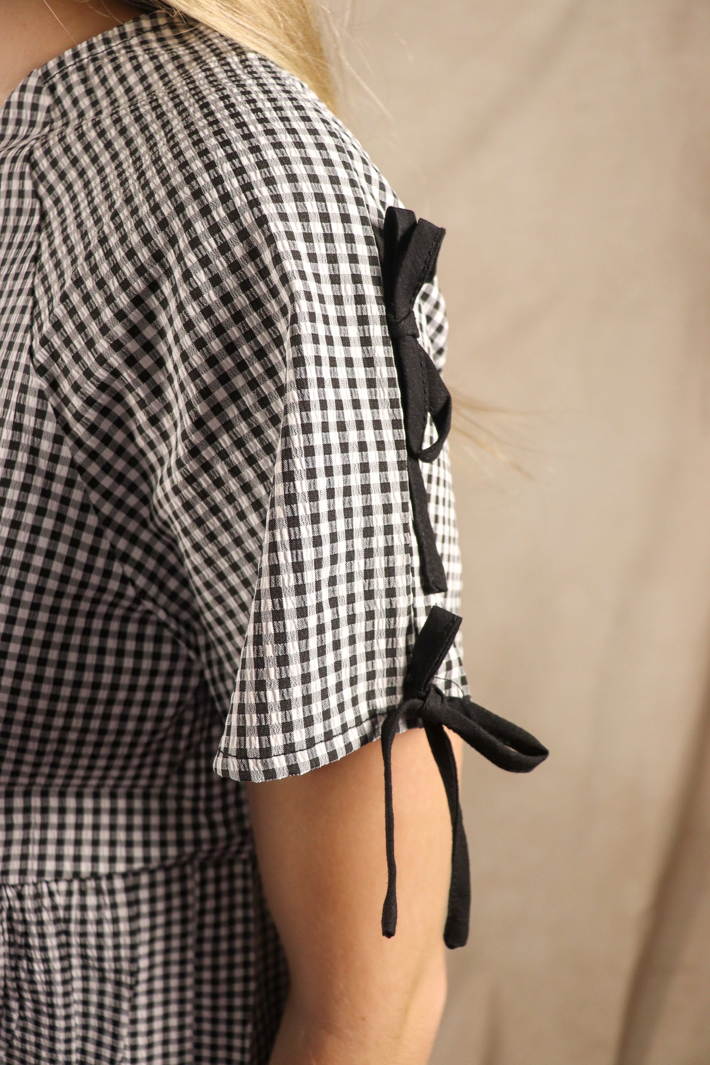 Black Ribbon Gingham Babydoll Top