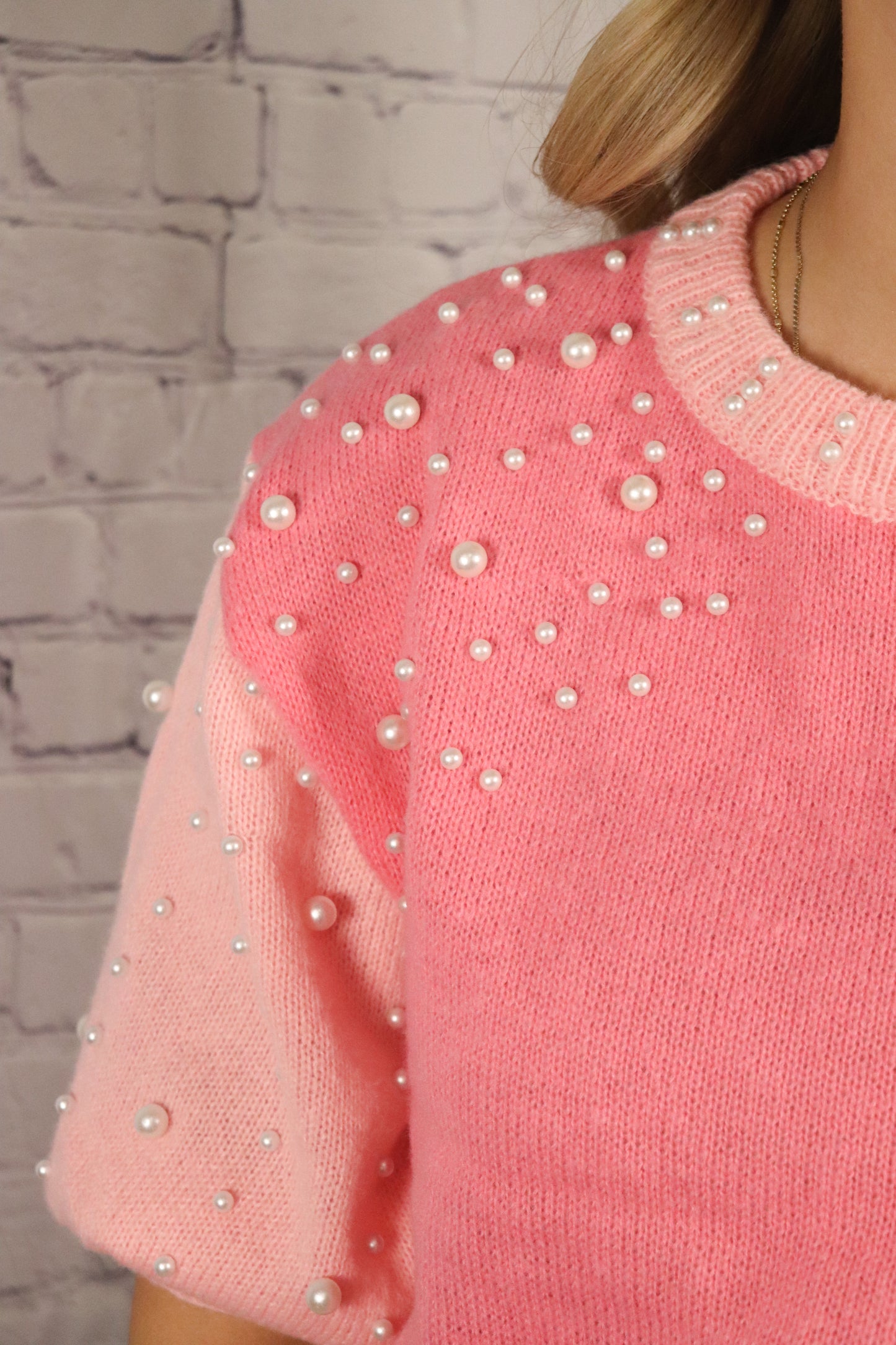 Blush Pearl Beaded Short Sleeve Top