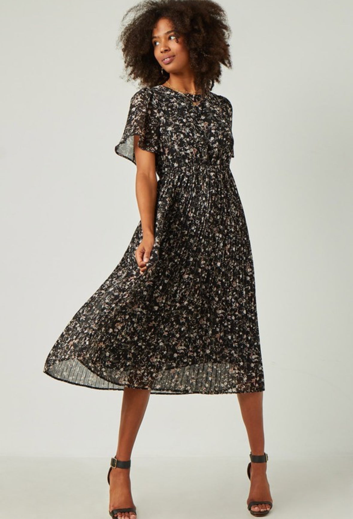 The Laura| Black Floral Midi Dress