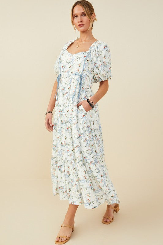 The Delilah| Ribbon Floral Puff Sleeve