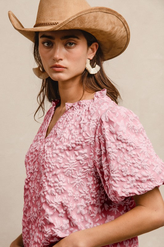 Blush Floral Pattern Textured Top