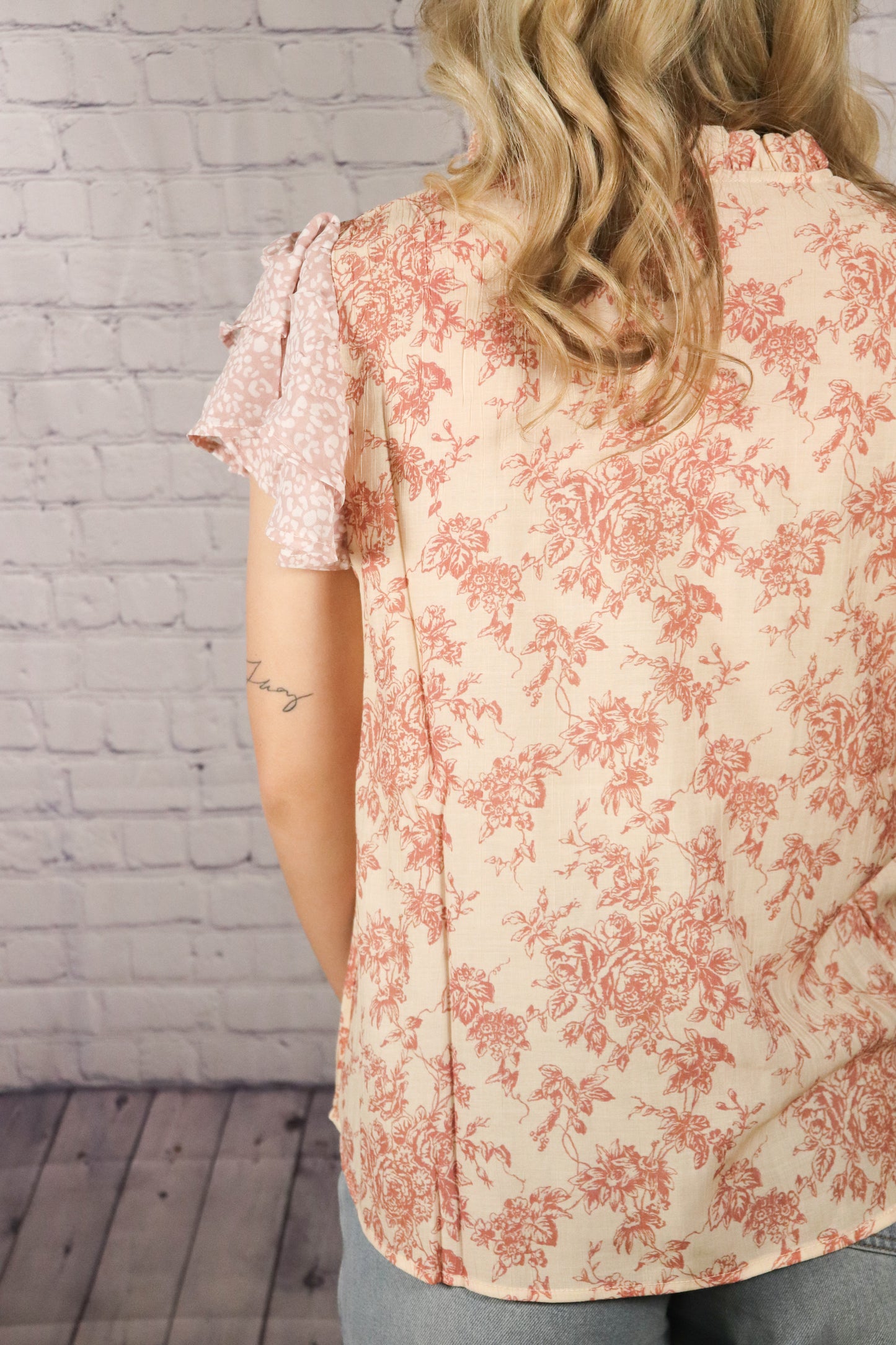 Mauve Floral Print Mix Woven Top