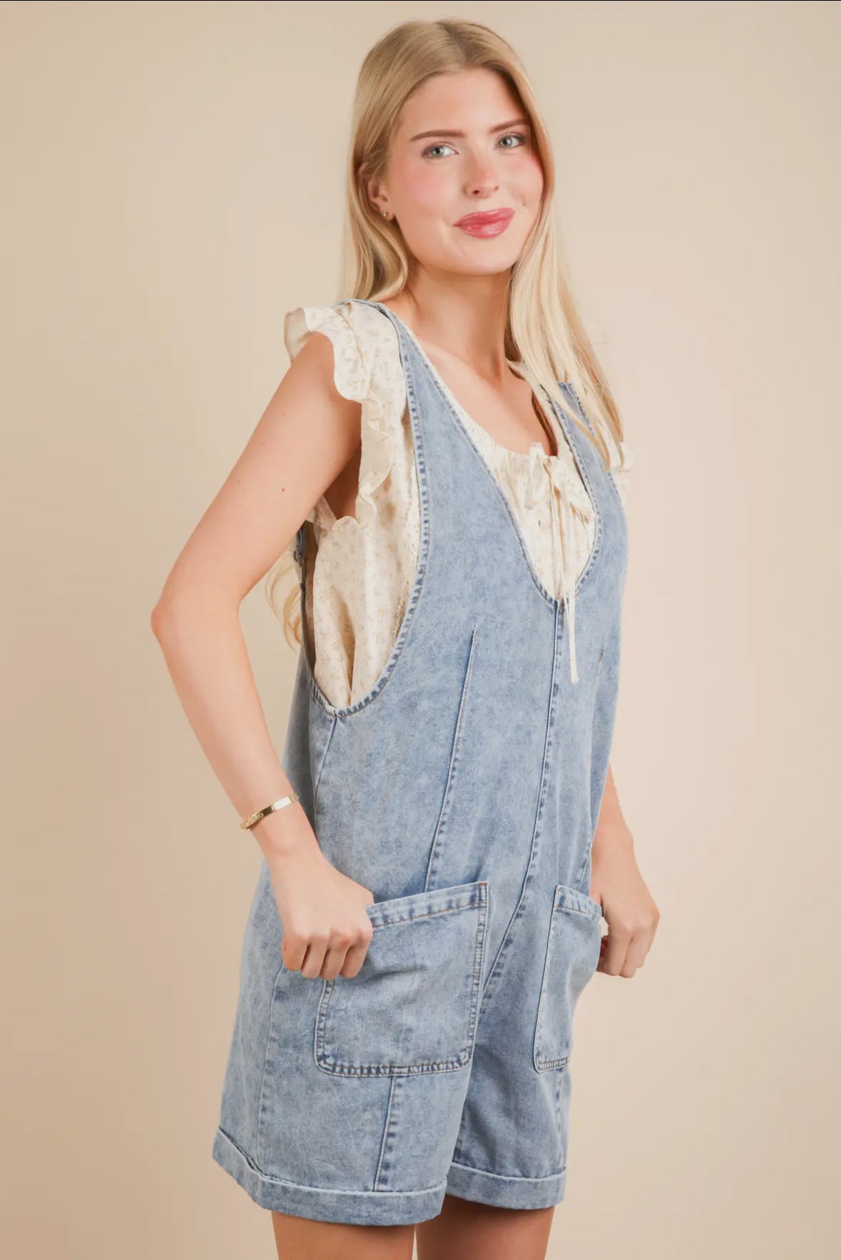 Washed Denim Romper