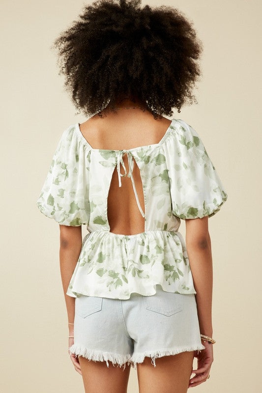 Sage Satin Open Back Bubble Top