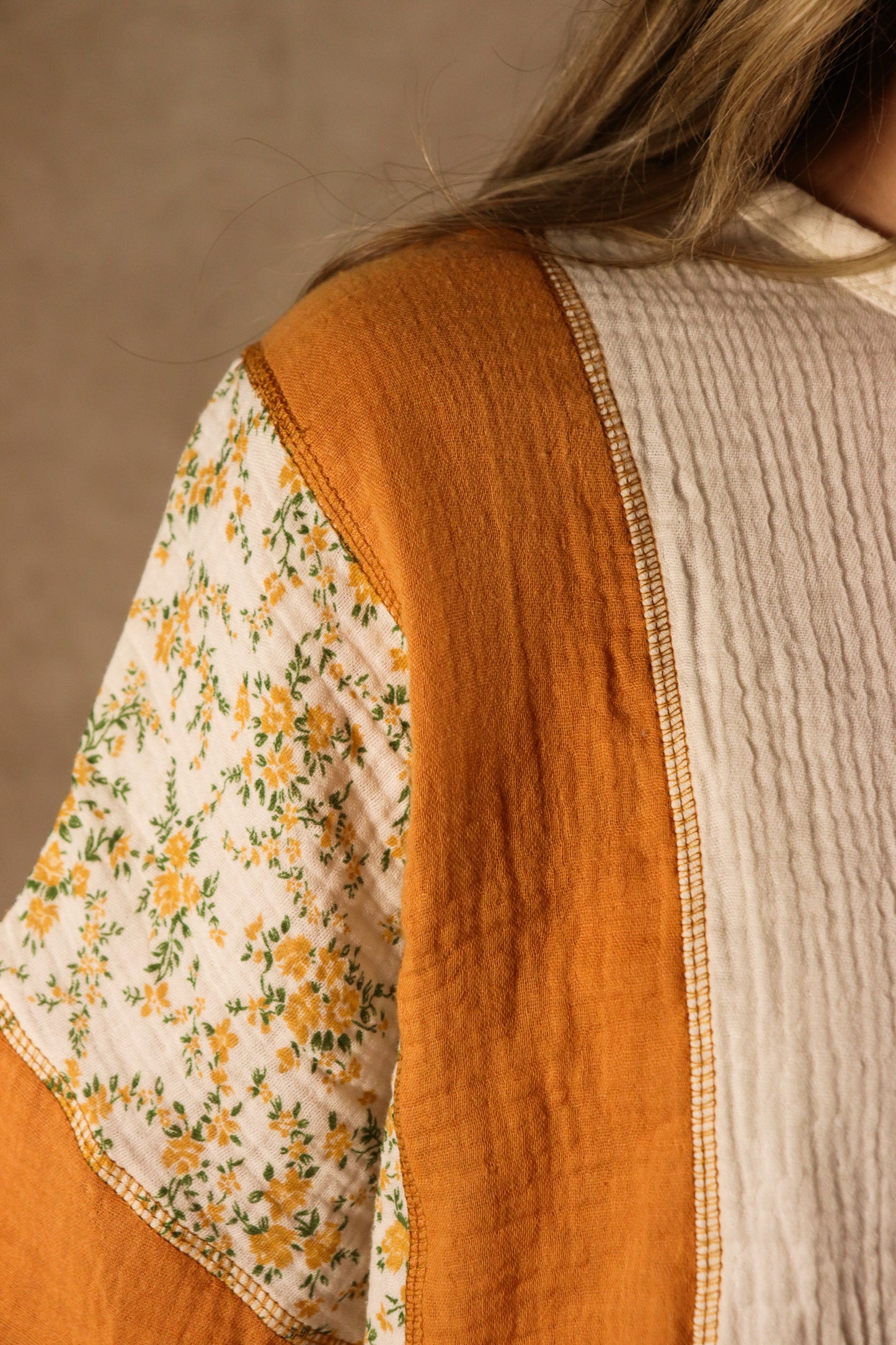 Apricot Floral Patchwork Gauze Top