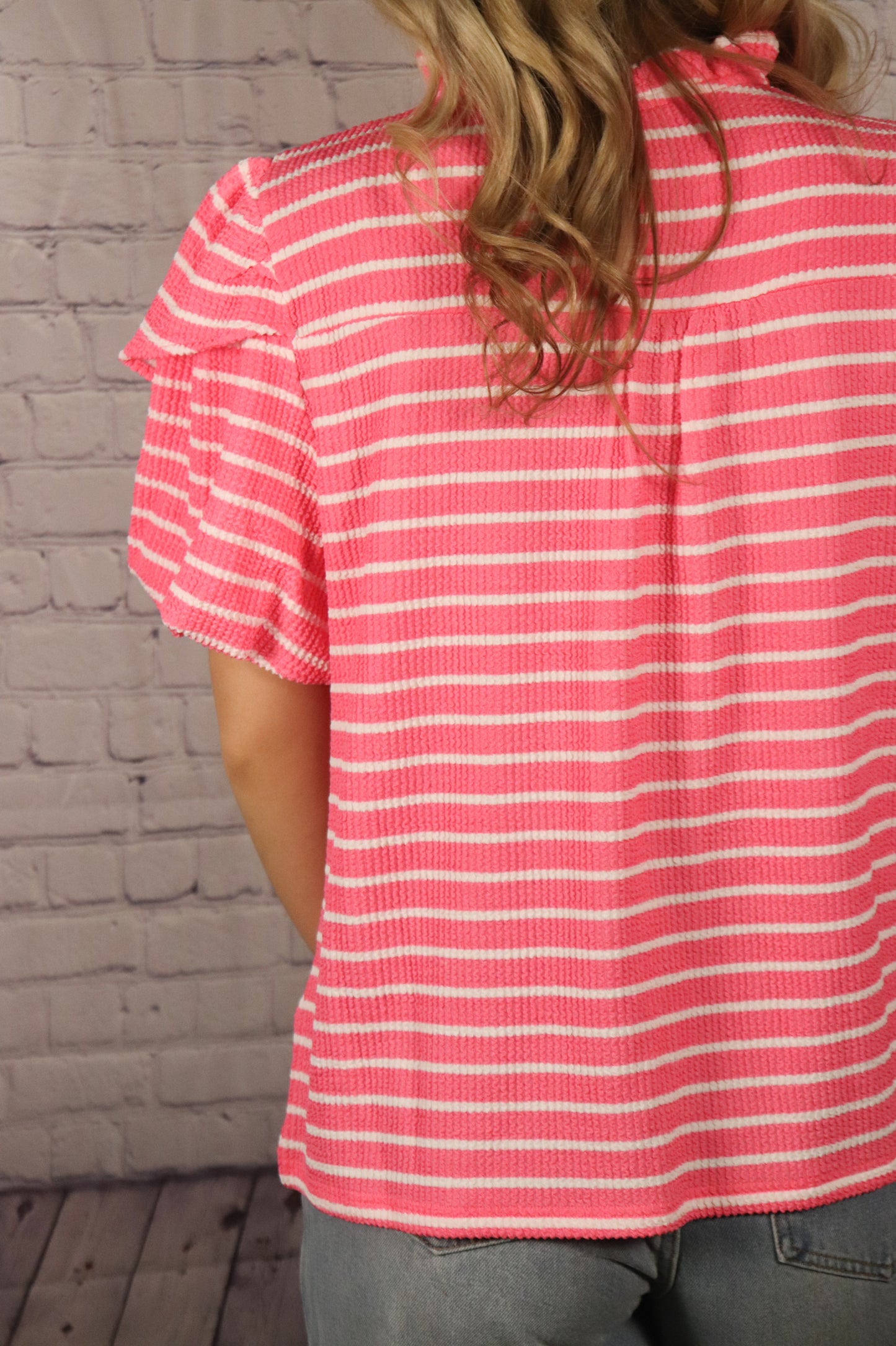 Pink Textured Striped Top