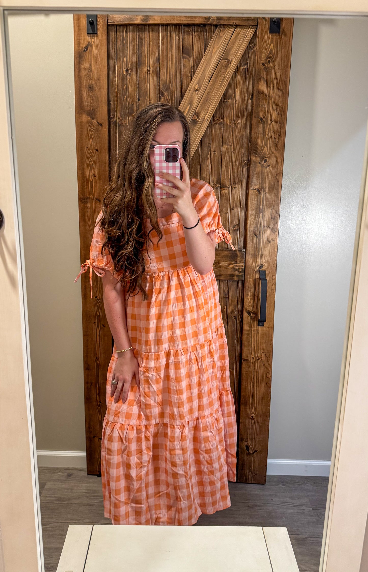 The Dolly| Salmon Checkered Tier Maxi Dress