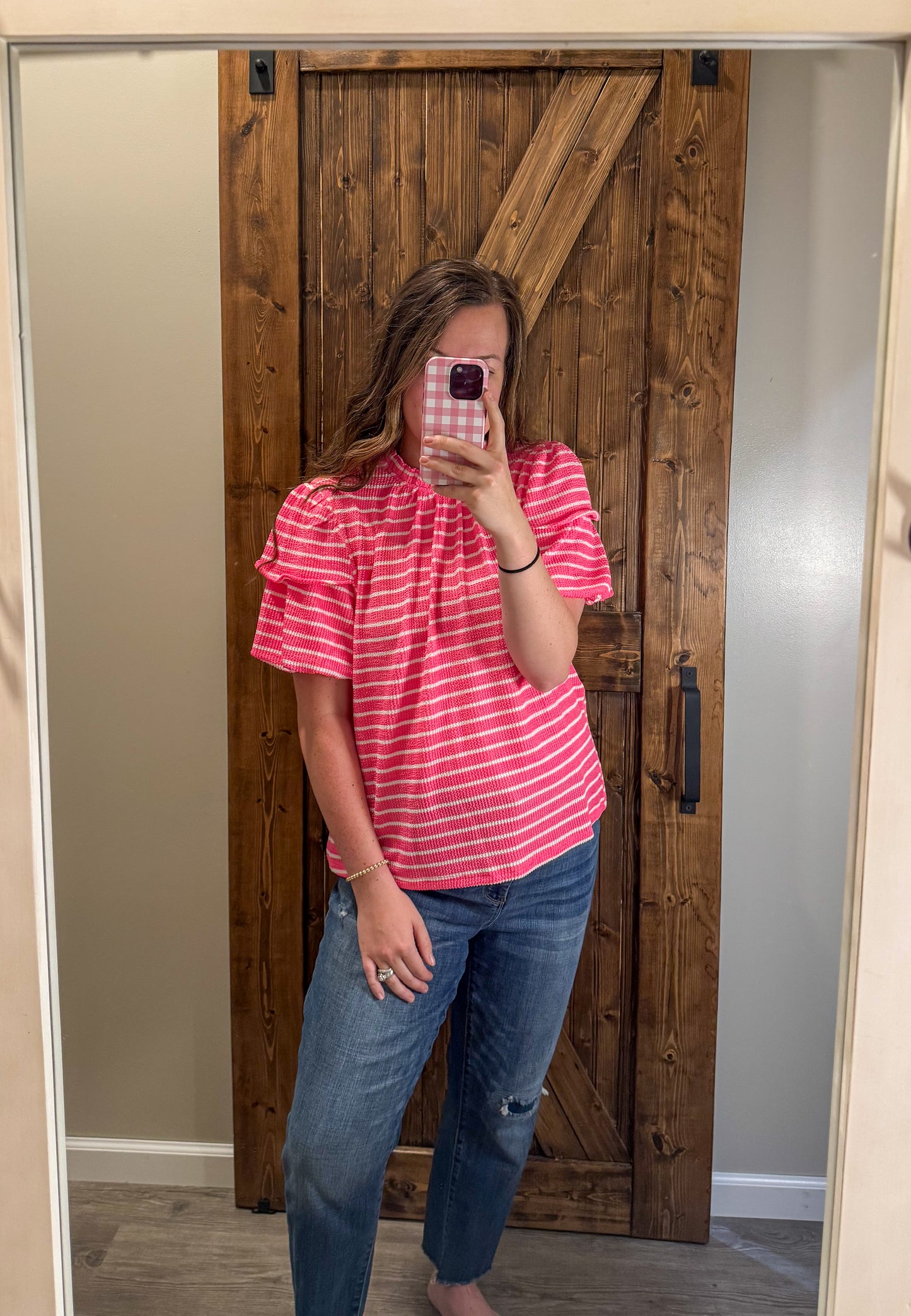 Pink Textured Striped Top