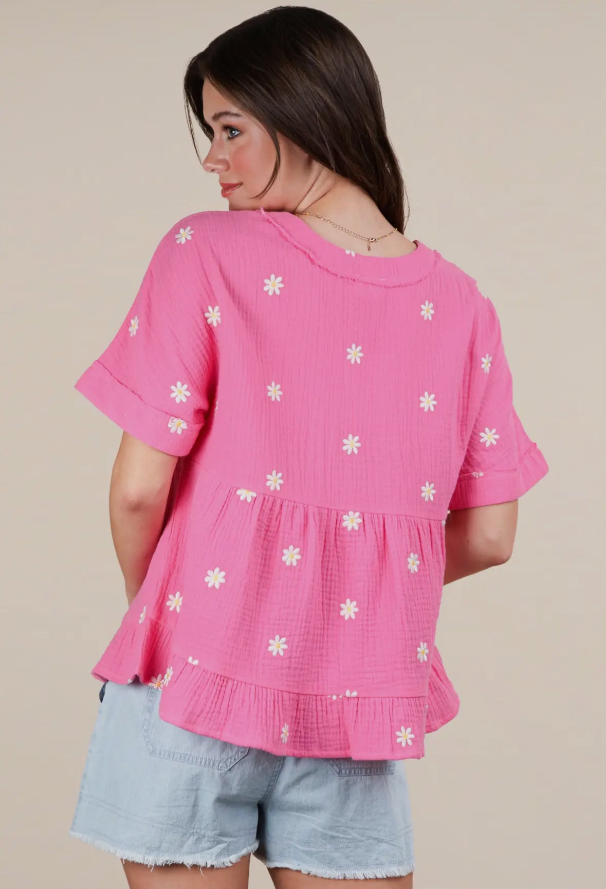 Flower Embroidered Woven Top