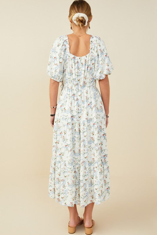 The Delilah| Ribbon Floral Puff Sleeve