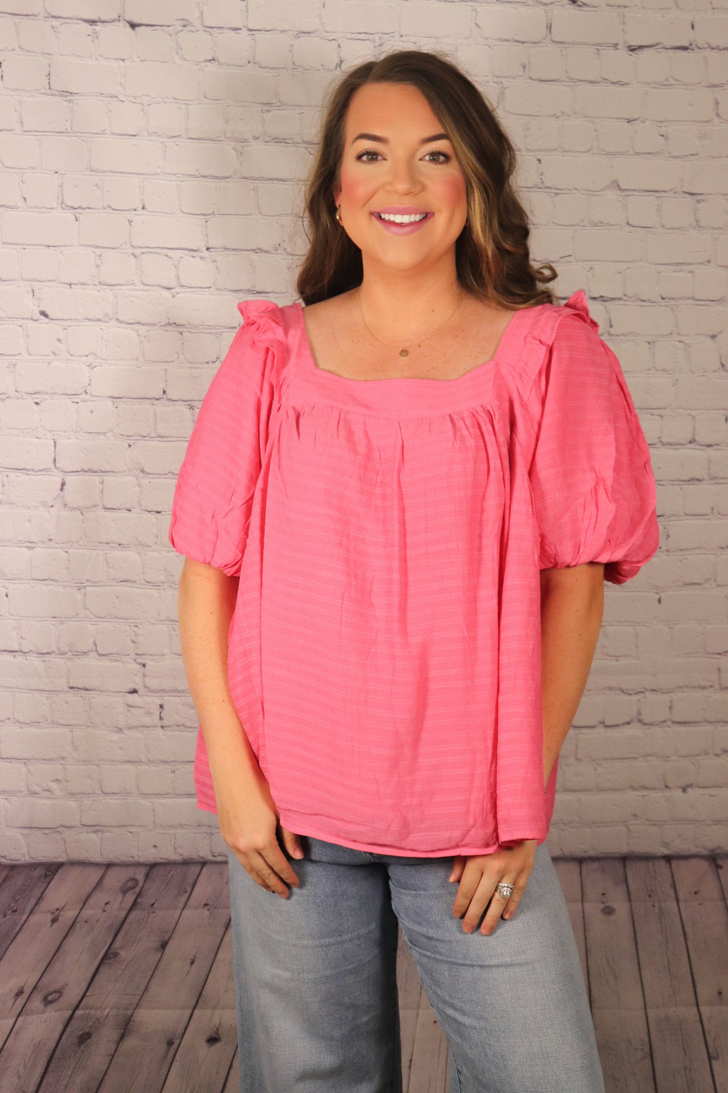 Plus Pink Squared Neck Top