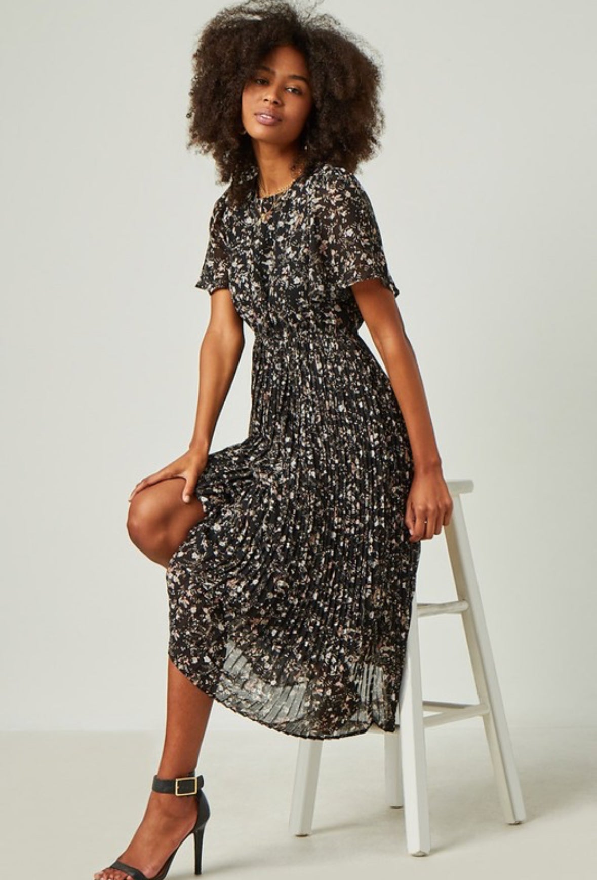 The Laura| Black Floral Midi Dress