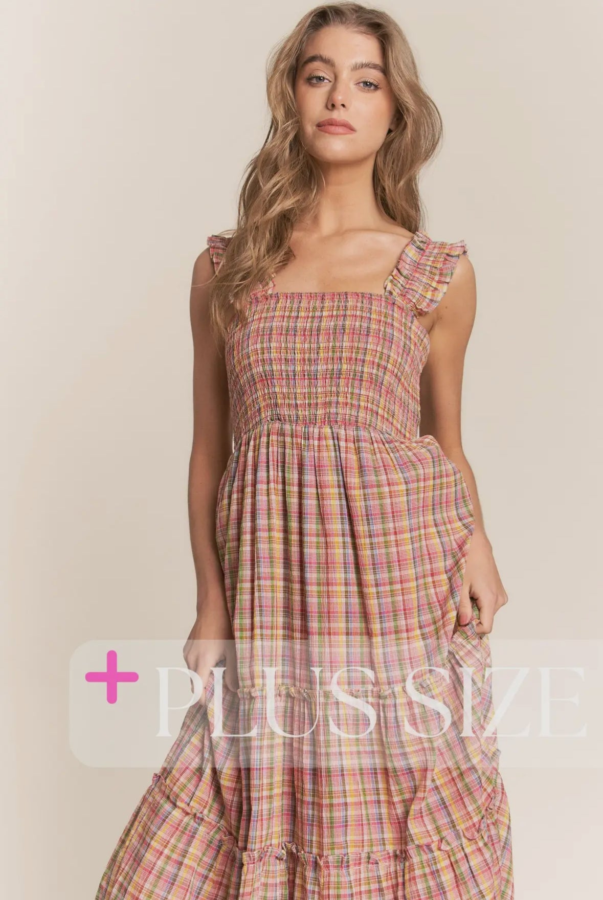 The Nelly| Plus Pink Multi Tiered Maxi Dress