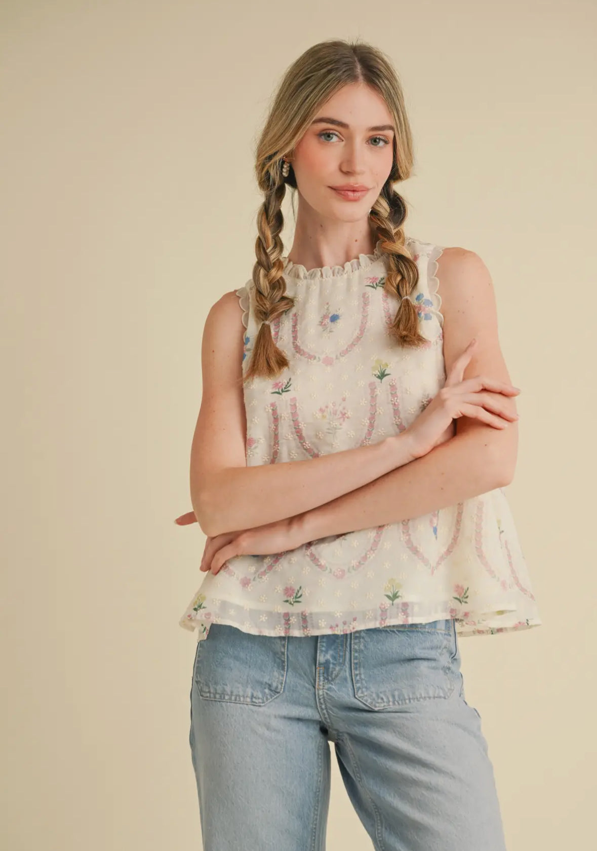 Floral Embroidered Babydoll Top