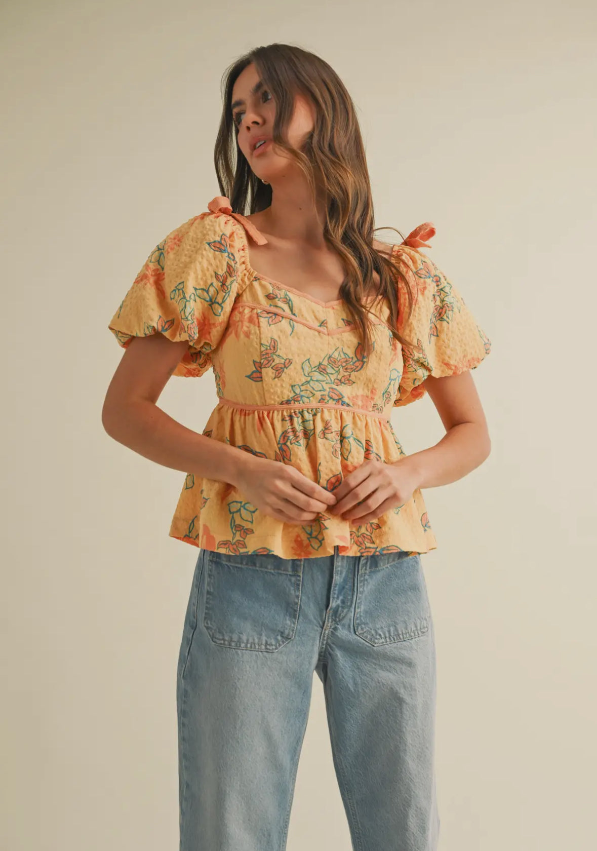 Papaya Floral Peplum Waist Top