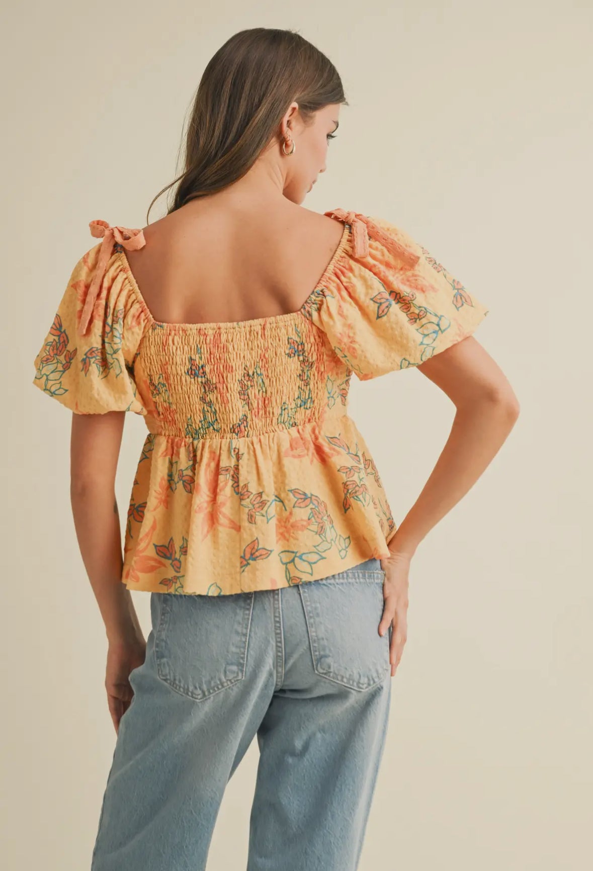 Papaya Floral Peplum Waist Top