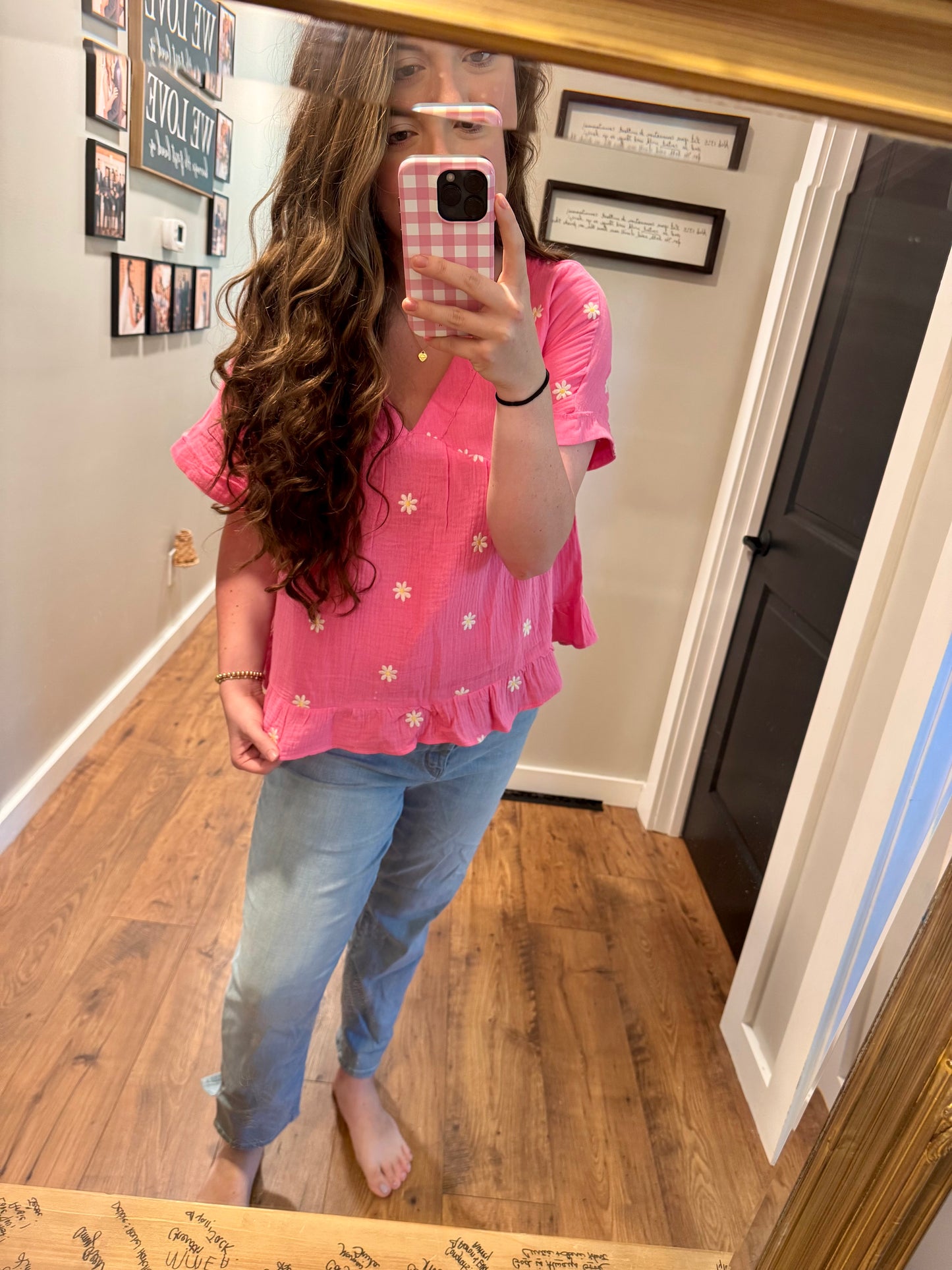 Flower Embroidered Woven Top