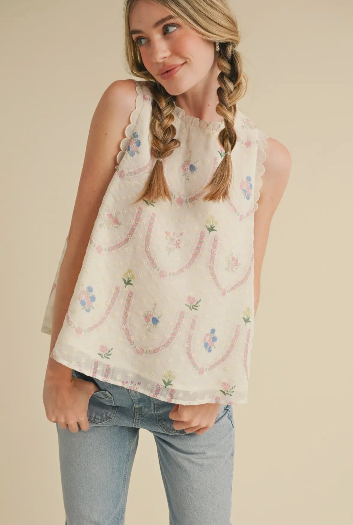 Floral Embroidered Babydoll Top