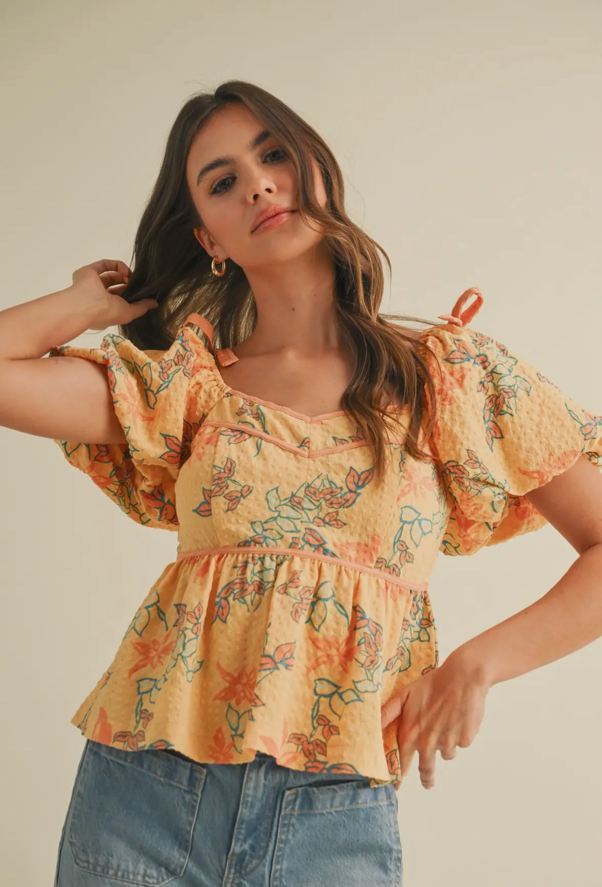 Papaya Floral Peplum Waist Top