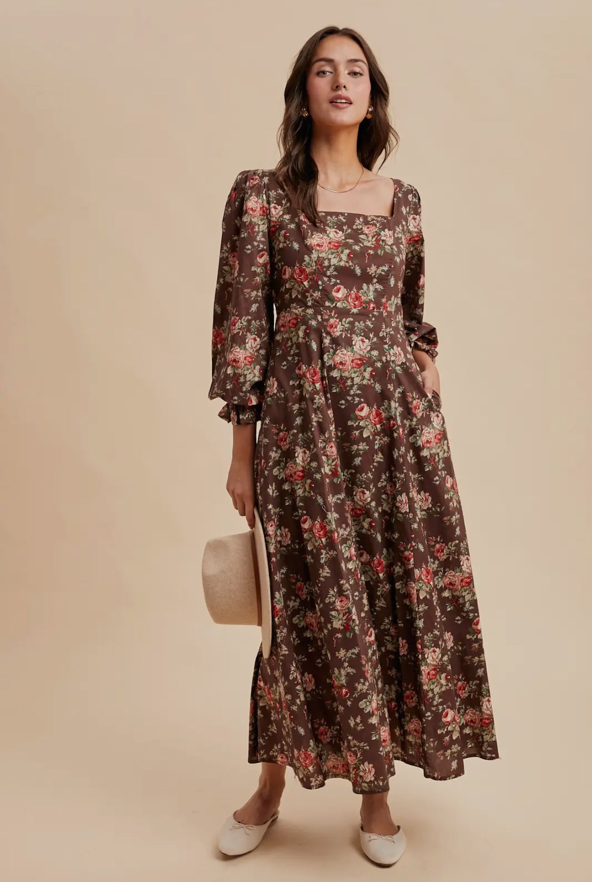 The Emma| Brown Floral Maxi Dress